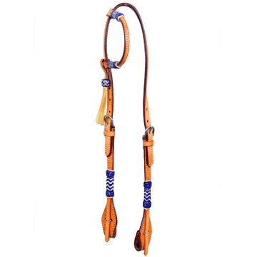 Bar H Equine Western Horse Genuine Leather Raw Hide One Ear Headstall Dark Brown